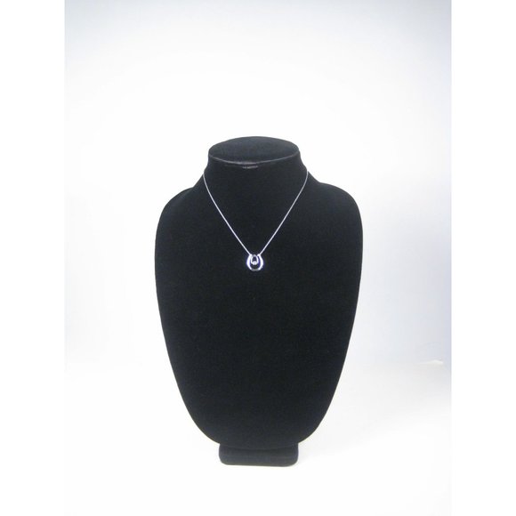 Rhinestone Dangle Pendant Filigree Silvertone Chain Necklace 16 Inch Choker - Picture 4 of 8